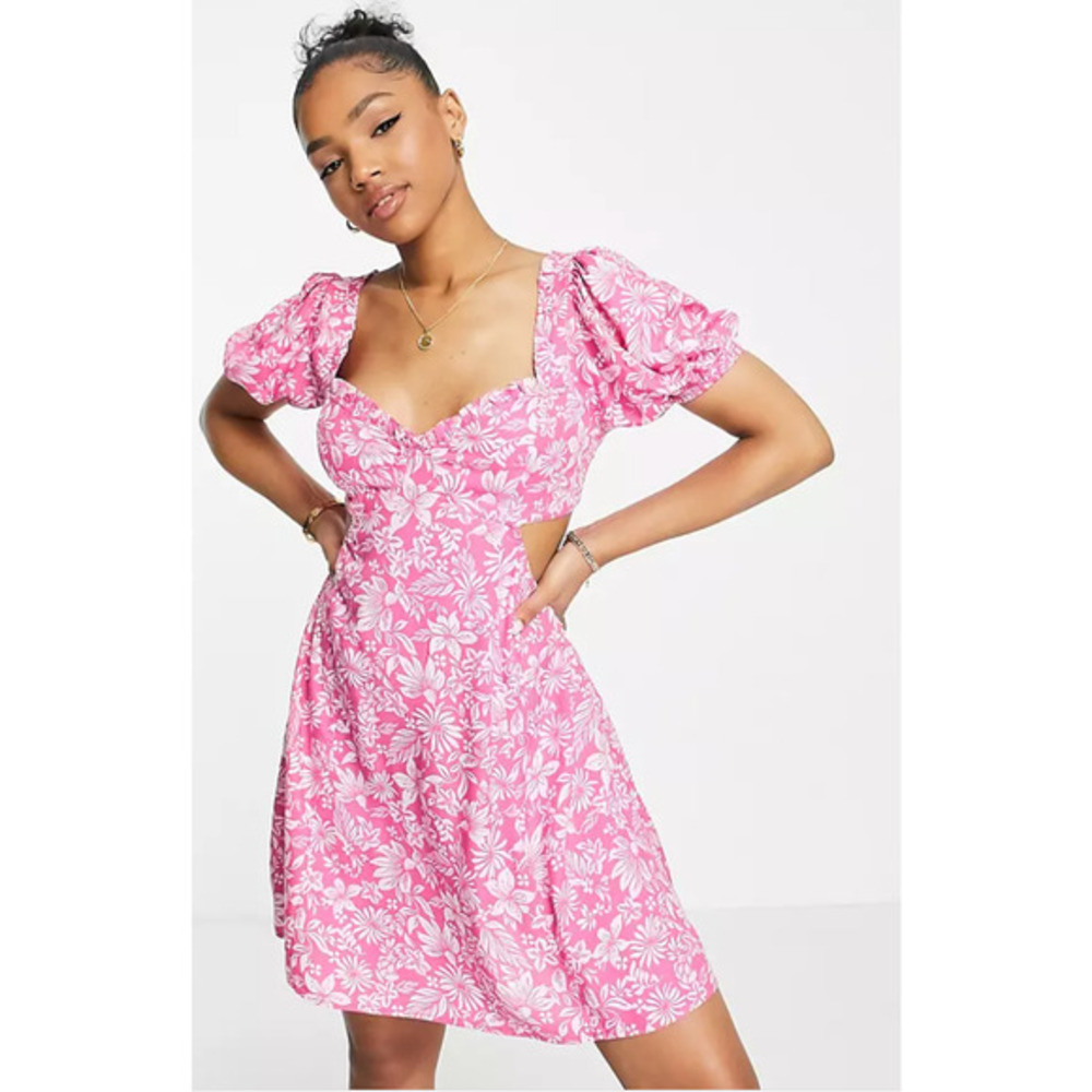 Miss Selfridge ASOS Pink Floral Cut Out Mini Dress